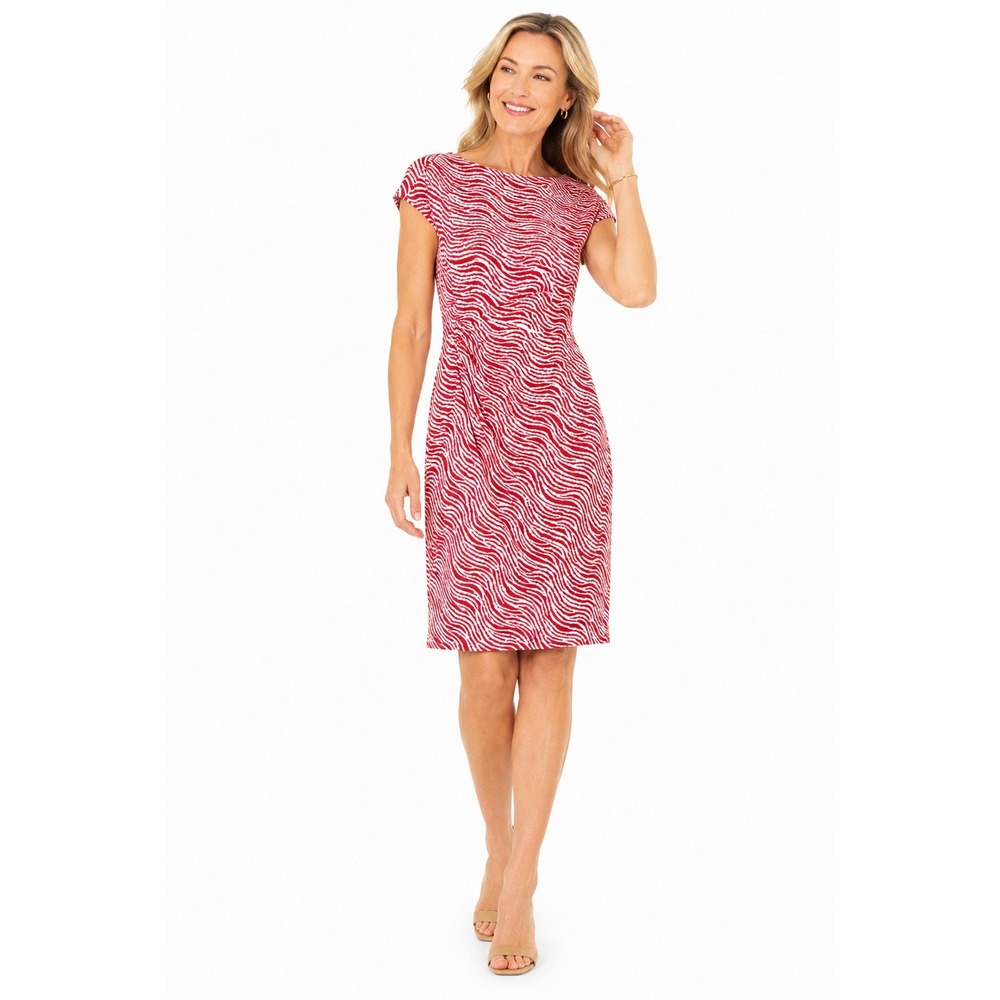 J.McLaughlin Kasia Catalina Cloth Red White Waves Ruched Sheath Dress Medium NWT